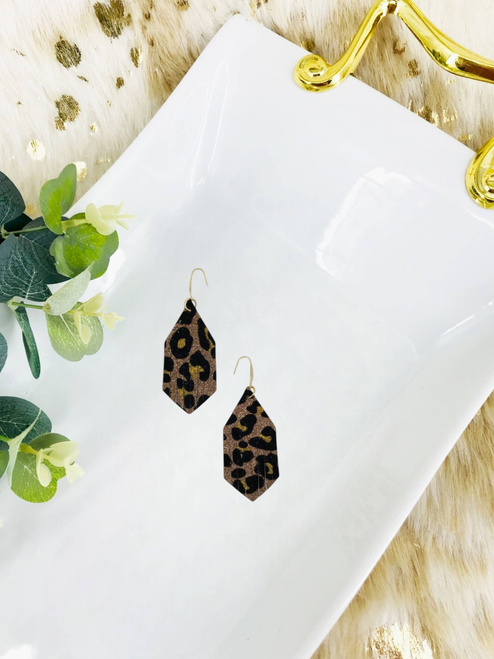 Leopard Glitter and Faux Leather Earrings 