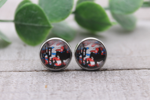 Cowboy & Cactus | Glass Stud Earrings | Hypoallergenic