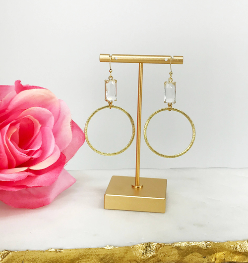 Stone & Brushed Gold Pendant Earrings 