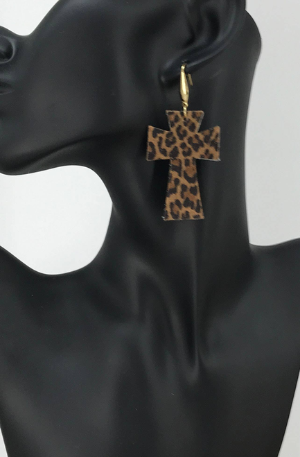 Cross Cheetah Leather & Chunky Glitter Earrings 