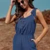 Strap Tie Sleeve Buttons Stylish Romper