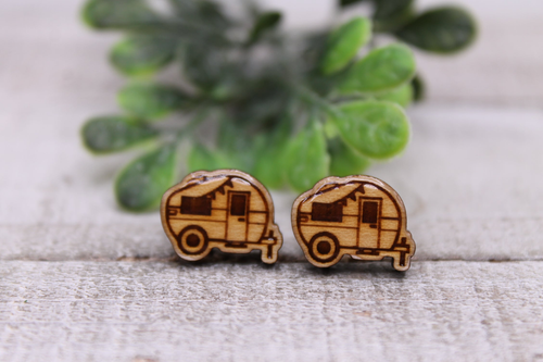 Campers || Wood Stud Earrings