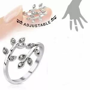 Adjustable Pave Crystal Leaves Ring