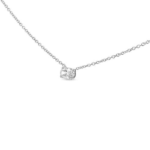 14 Karat White Gold 3/8 Carat Total Weight Lab Grown Oval Solitaire Diamond East West 18" Pendant Necklace 
