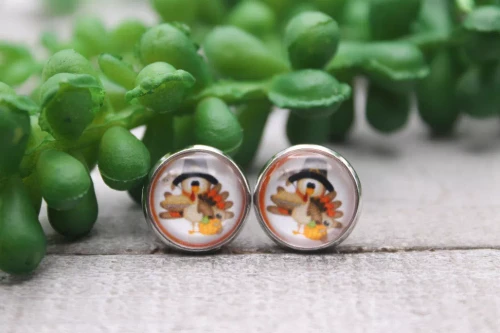 Pilgrim Turkey || Glass Stud Earrings || Hypoallergenic