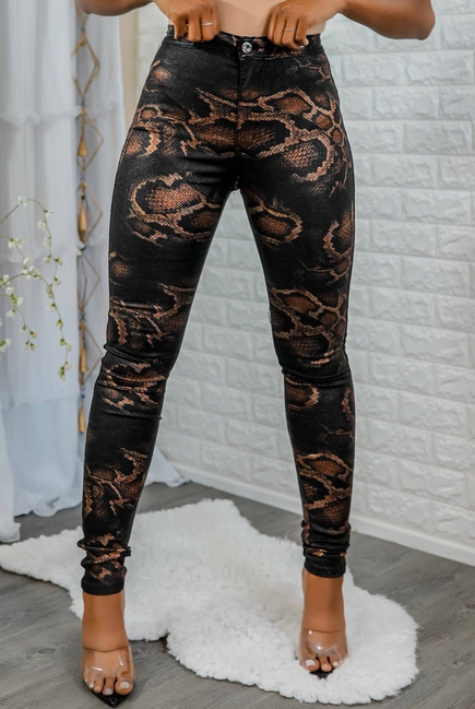 Coated Snake Print Skinny Jeans