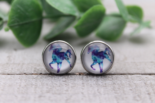 Watercolor Horse | Hypoallergenic |  Glass Stud Earrings