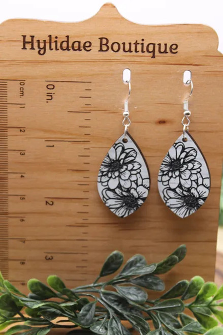 Black & White Floral Dangle Earrings
