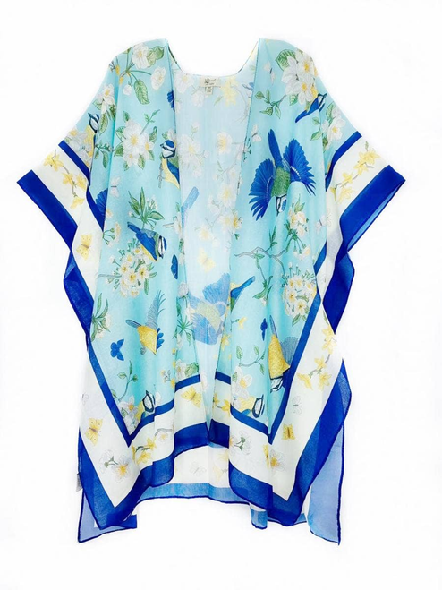 Bird Floral Border Accent Kimono