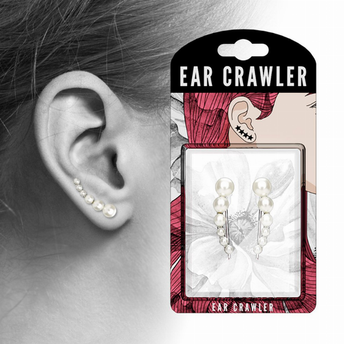 Pair of Lined White Pearls Ear Crawler/Ear Climber - Ear Pins
