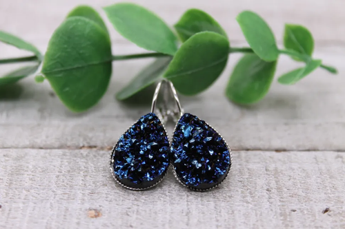Glitz Midnight Blue || Teardrop French Lever Earrings