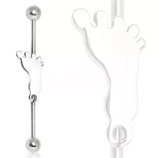 316L Surgical Steel Industrial Barbell Barefoot Footprint.