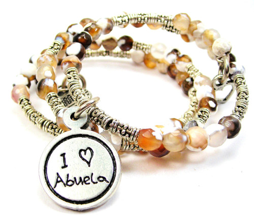 I Love Abuela Child Handwriting Microcrystalline Quartz Wrap Agate Stone Bracelet