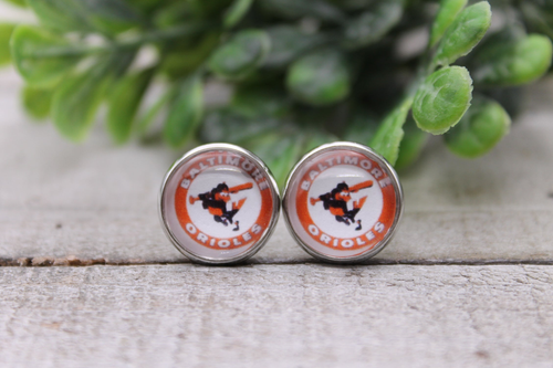 Orioles Baseball || 12mm Glass Stud Earrings