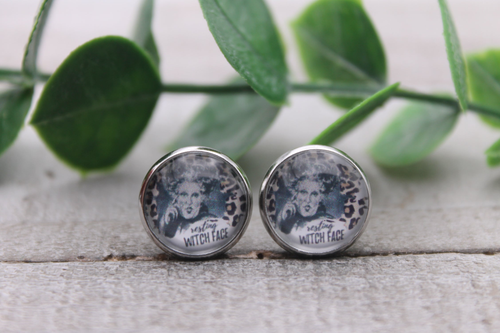Resting Witch Face || Glass Stud Earrings || Hypoallergenic