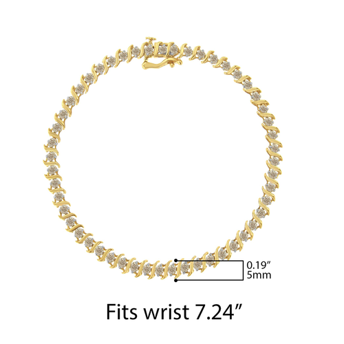 10 Karat Yellow Gold 2.0 Carat Total Weight Diamond Alternating Wave and Round Lin Karat 7" Tennis Bracelet 