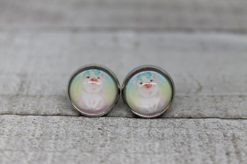 Pastel Piggy  Glass Stud Earrings