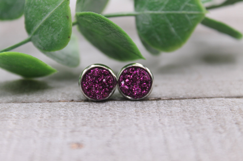 Sparkle Purple Mini  Druzy Stud Earrings