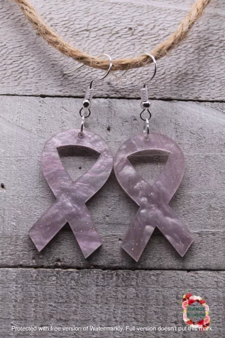 Marble Breast Cancer Awareness Ribbon Acrylic Dangle Earrings
