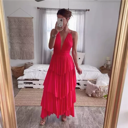 Spaghetti Backless V-Neck Dress