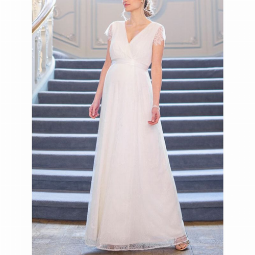 Elegant Maternity Lace Flutter Sleeve Dress