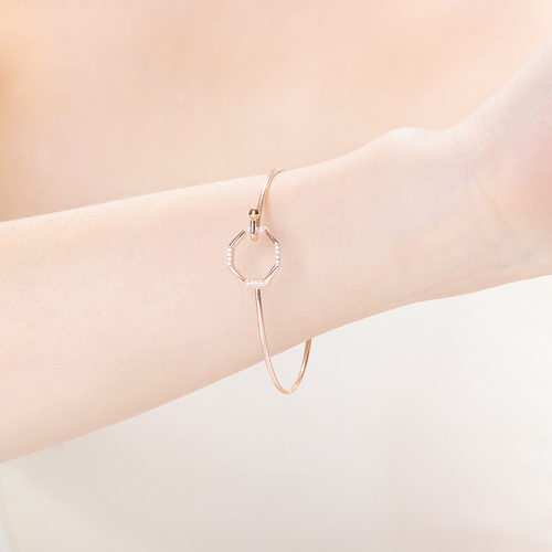 Collette Z Rose Gold Overlay Cubic Zirconia Round Clasp Bangle