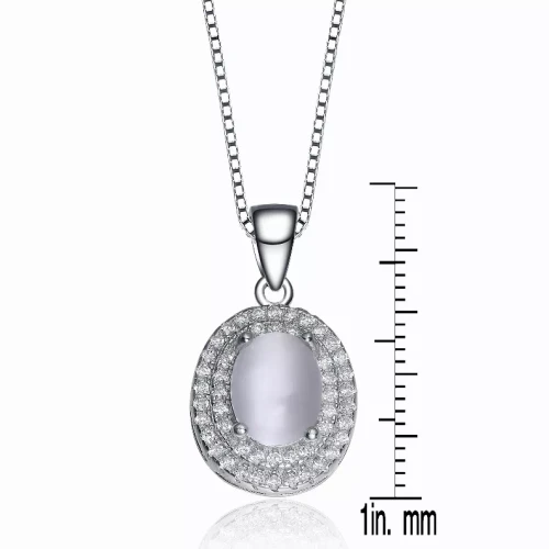 Collette Z Sterling Silver Frosty Cubic Zirconia Oval Necklace