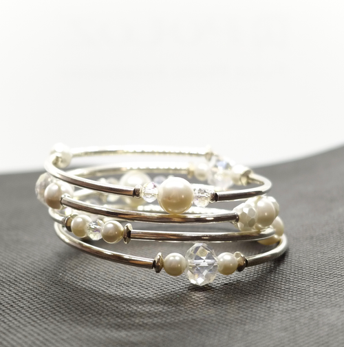 Wrap Bracelets-Monica In Opaque Pearl And Crystal