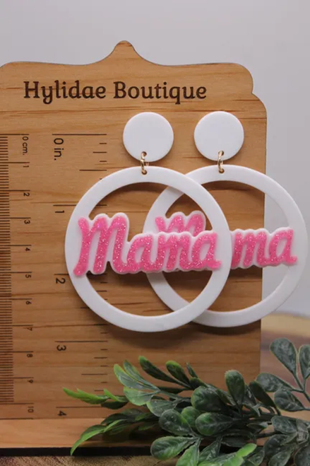 Glitter MAMA Circle || Dangle Earrings || Hypoallergenic
