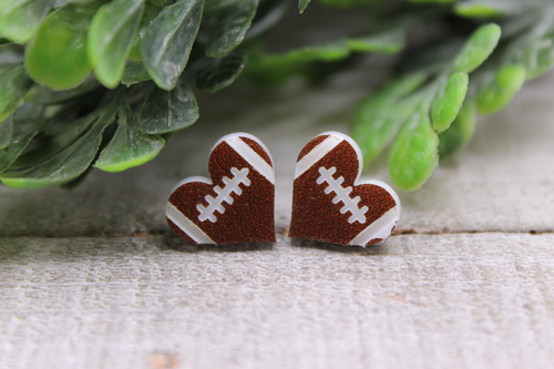 Football Heart || 12mm Stud Earrings