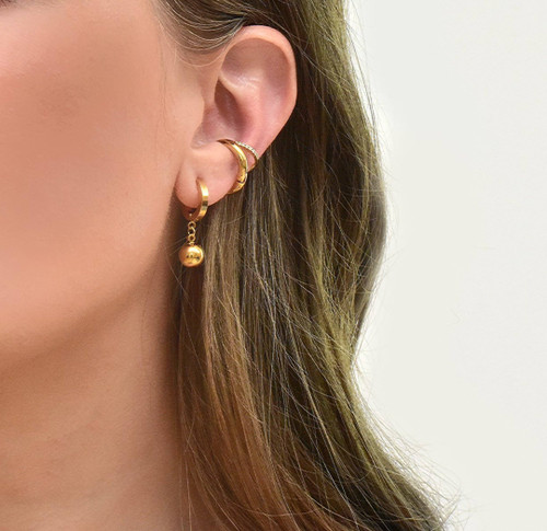 ELLIE GOLD BALL DROP HUGGIE EARRINGS