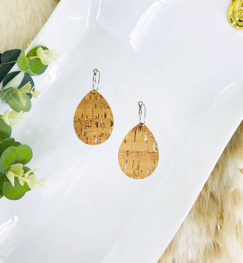 Speckled Cork on Leather Hoop Earrings 