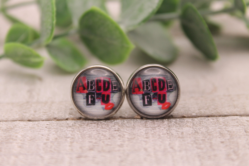 ABCDEFU Glass Stud Earrings