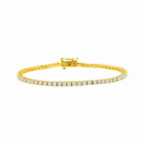 14K Yellow Gold Plated .925 Sterling Silver 3 Carat Total Weight Diamond Tennis Bracelet - 7.25"