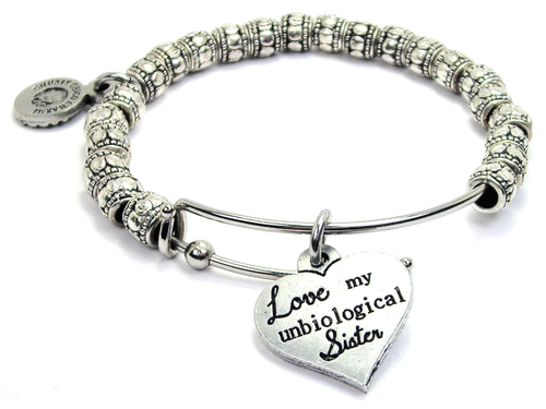 Love My Unbiological Sister Metal Beaded Bangle Bracelet