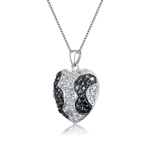 Collette Z Sterling Silver Black and Clear Cubic Zirconia Pave Heart Necklace