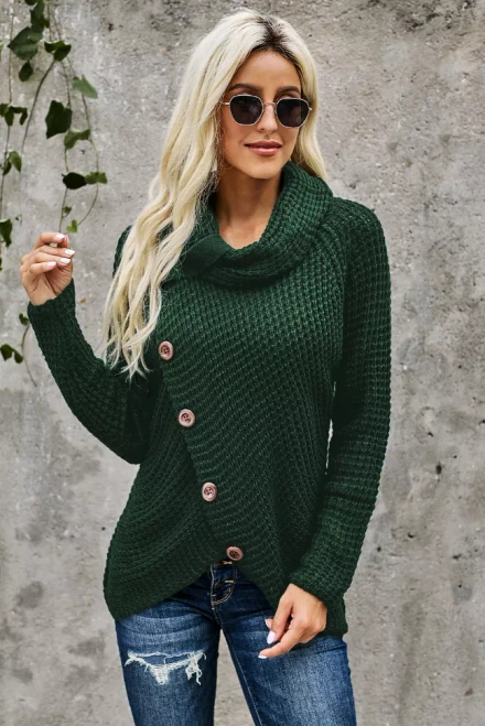 Buttoned Wrap Turtleneck Sweater