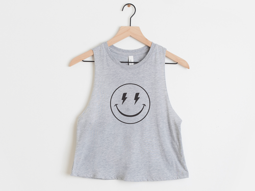 90's Smiley Face Workout Crop Top for Women