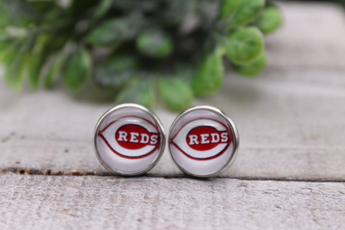 Reds Baseball || Glass Stud Earrings || Hypoallergenic