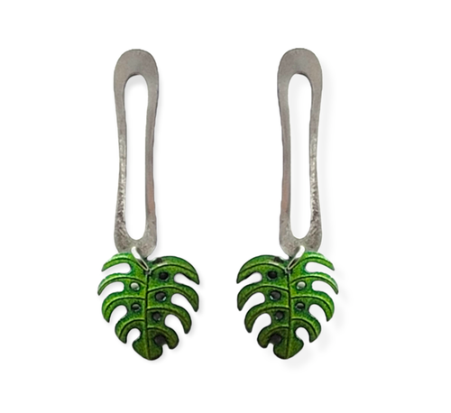 OBLONG SILVER POST with SMALL MONSTERA