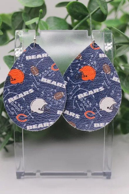 Bears Football || Teardrop Faux Leather Earrings || Hypoallergenic