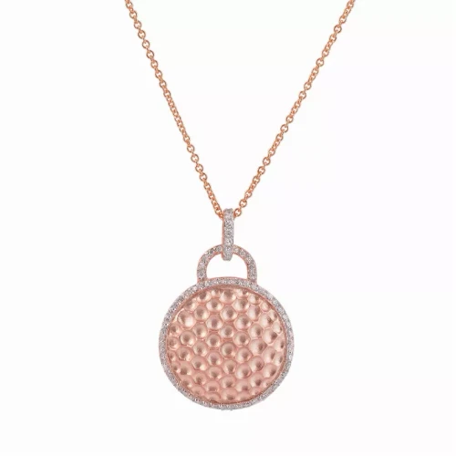 Collette Z Rose-plated Hammered Sterling Silver Cubic Zirconia Round Necklace