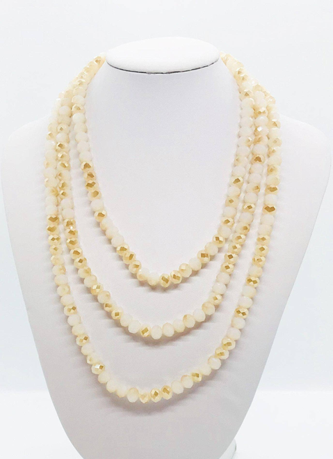 Hand-Strung Beige Glass Bead Necklace