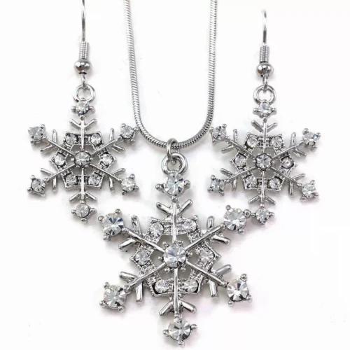 Snowflake Winter Clear Crystal Necklace Earring Set