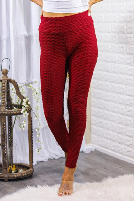 Kylie Scrunch Butt Anti Cellulite Honeycomb Texture Leggings Burgundy