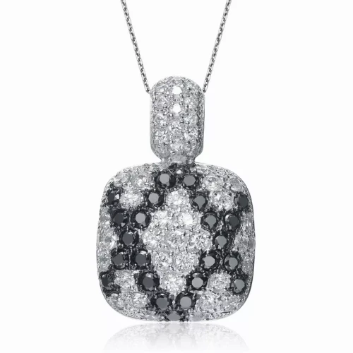 Collette Z Sterling Silver with Rhodium Plated Clear and Black Round Cubic Zirconia Drop Pendant Necklace