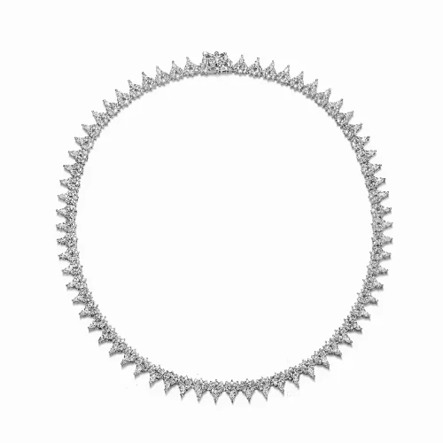 Collette Z Sterling Silver with Rhodium Plated Clear Marquise and Round Cubic Zirconia Cluster Tennis Necklace
