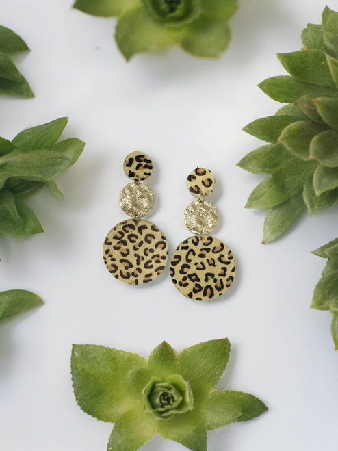 Pryor Faux Fur Natural Leopard Double Drop Earrings 