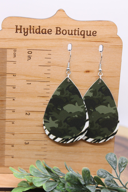 Dinosaur Camo Teardrop || Faux Leather Dangle Earrings