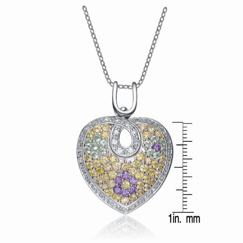 Collette Z Sterling Silver White Cubic Zirconia Gold Plating Clear and Lilac Cubic Zirconia Pendant